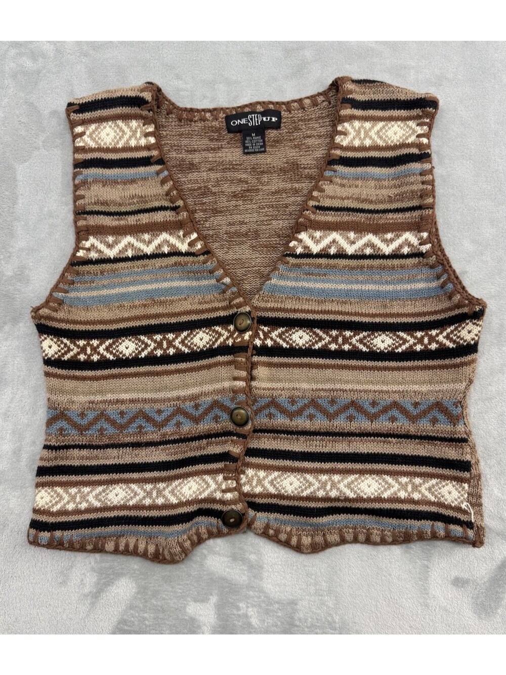 Vintage 90s One Step Up Women’s Multicolor Native Aztec Pattern Vest Medium